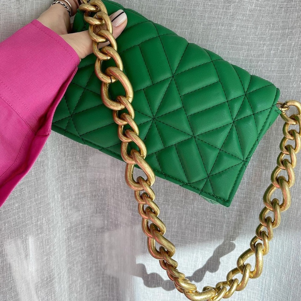 Zara Green Quilted Chain Strap Shoulder Bag